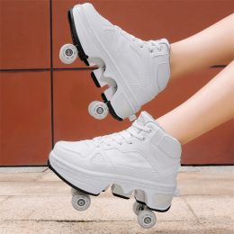 Boys And Girls Double Wheel Row Sneakers Can Be Put Away (Option: 1207White-36)