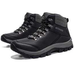 Outdoor Waterproof Non-slip Hiking Shoes For High-top Hiking (Option: Black-46)