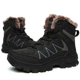 Men's Plus Size Warm High Top Outdoor Cotton Shoes (Option: A Black-48)