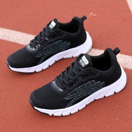 Men's And Women's Flying Woven Breathable Running Shoes Couple's Casual Sneakers (Option: Black-35)