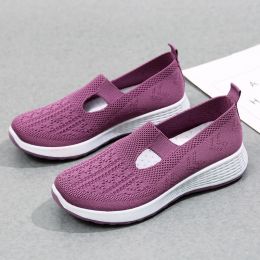 Old Beijing Cloth Shoes Women's Shallow Mouth Mesh Breathable Non-slip Soft Bottom Slip-on Women's Shoes (Option: Purple-37)