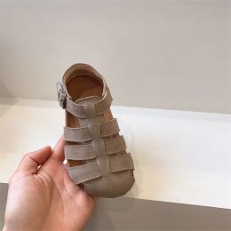 Boys And Girls Real Leather Bag Beach Sandals (Option: Almond Color-21)