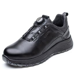 Rotating Button Lace-up Free Safety Shoes (Option: Black-Rotating button style37)