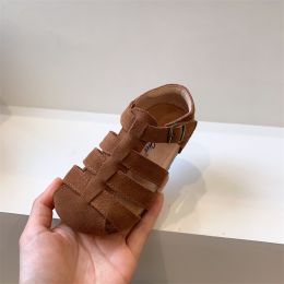 Boys And Girls Real Leather Bag Beach Sandals (Option: Brown-22)