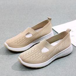 Old Beijing Cloth Shoes Women's Shallow Mouth Mesh Breathable Non-slip Soft Bottom Slip-on Women's Shoes (Option: Khaki-36)