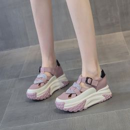 Women's Fashion Versatile Korean Style Thick Bottom Platform Casual Shoes (Option: Pink-34)