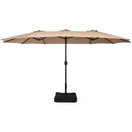 Outdoor Garden Market Double-Sided Twin Patio 15 Feet Umbrella with Crank And Base (Color: coffee)