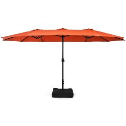 Outdoor Garden Market Double-Sided Twin Patio 15 Feet Umbrella with Crank And Base (Color: Orange)