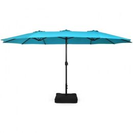 Outdoor Garden Market Double-Sided Twin Patio 15 Feet Umbrella with Crank And Base (Color: Turquoise)