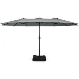 Outdoor Garden Market Double-Sided Twin Patio 15 Feet Umbrella with Crank And Base (Color: Gray)