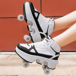 Boys And Girls Double Wheel Row Sneakers Can Be Put Away (Option: 1207Black White-34)