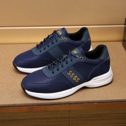 Men's Outdoor All-matching Fashion Leather Sneakers (Option: Dark Blue-43)