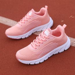 Men's And Women's Flying Woven Breathable Running Shoes Couple's Casual Sneakers (Option: Pink-44)